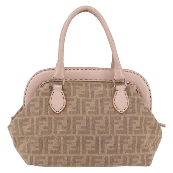 FENDI Celeria Zucca Canvas Hand Bag Beige Silver Auth yk19646V