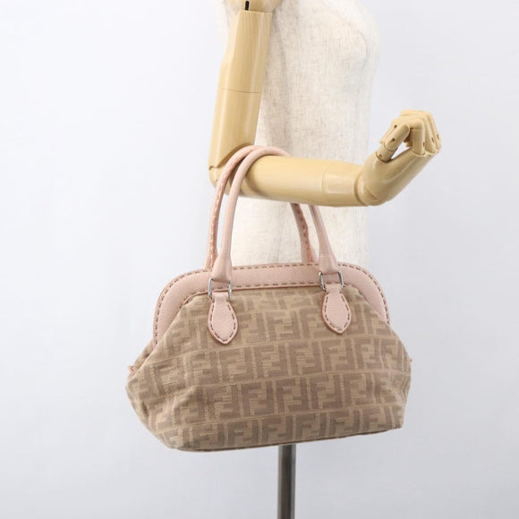 FENDI Celeria Zucca Canvas Hand Bag Beige Silver Auth yk19646V