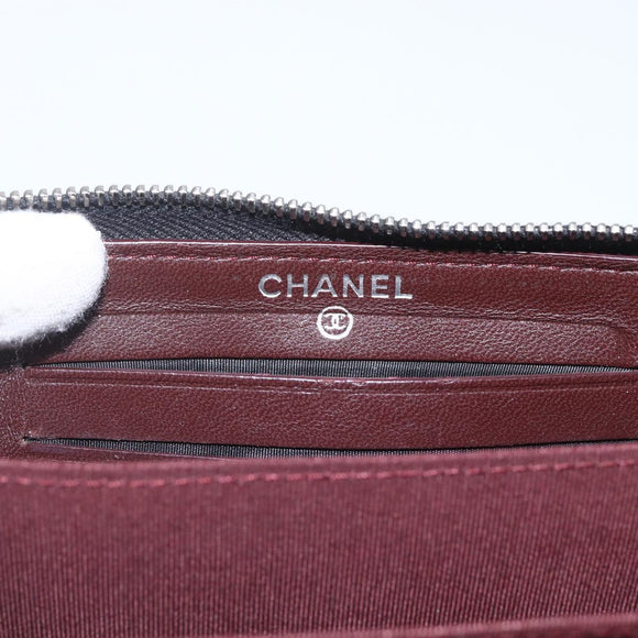 CHANEL Matelasse Coin Purse Lamb Skin Black Silver CC Auth yk19647