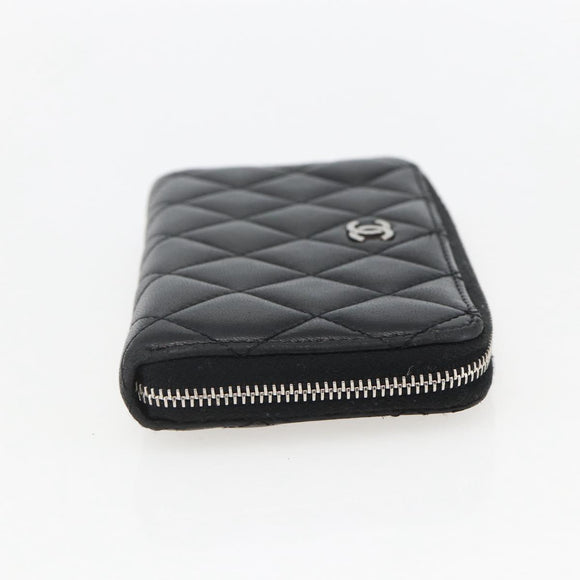 CHANEL Matelasse Coin Purse Lamb Skin Black Silver CC Auth yk19647
