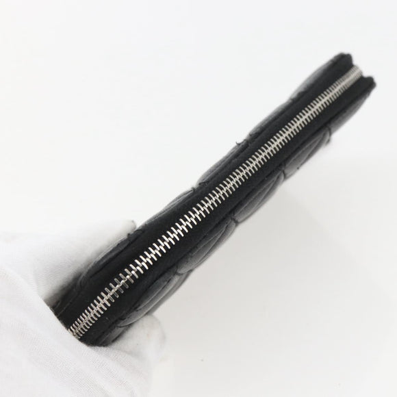 CHANEL Matelasse Coin Purse Lamb Skin Black Silver CC Auth yk19647