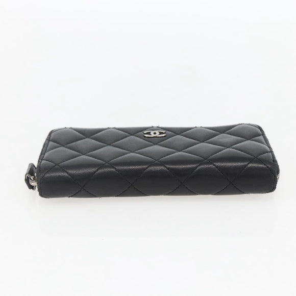 CHANEL Matelasse Coin Purse Lamb Skin Black Silver CC Auth yk19647