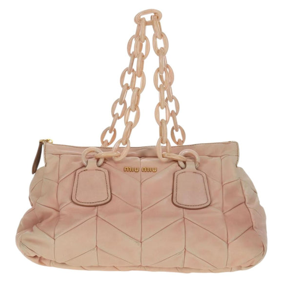 Miu Miu Chain Hand Bag Leather plastic 2way Pink Gold Auth yk19659