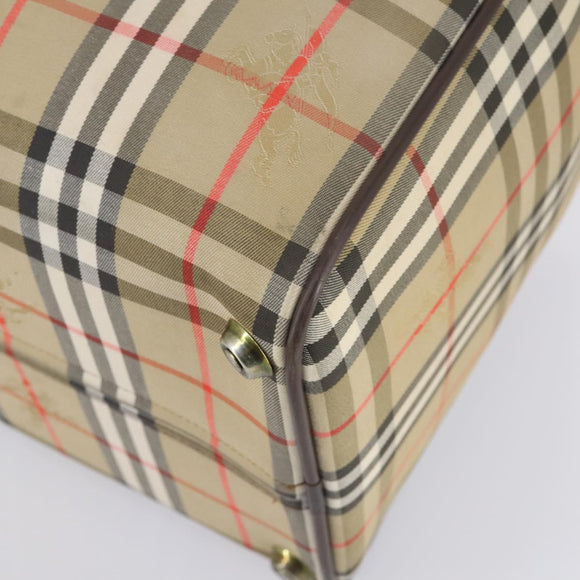 Burberrys Nova Check Boston Bag Canvas Beige Gold Auth yk19664