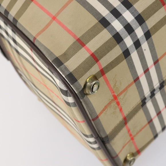 Burberrys Nova Check Boston Bag Canvas Beige Gold Auth yk19664