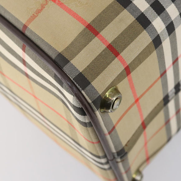 Burberrys Nova Check Boston Bag Canvas Beige Gold Auth yk19664