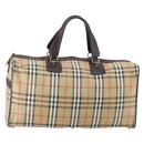 Burberrys Nova Check Boston Bag Canvas Beige Gold Auth yk19664-1