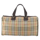 Burberrys Nova Check Boston Bag Canvas Beige Gold Auth yk19664-13