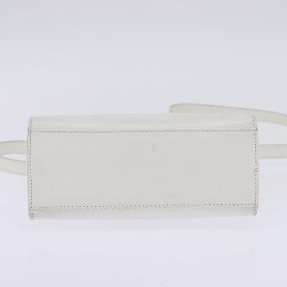 CELINE Hand Bag Leather 2way White Silver Auth yk19665