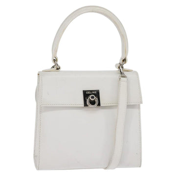 CELINE Hand Bag Leather 2way White Silver Auth yk19665
