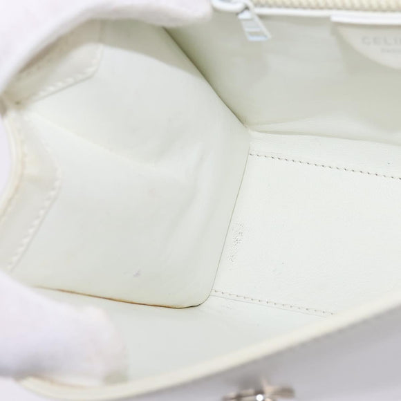 CELINE Hand Bag Leather 2way White Silver Auth yk19665