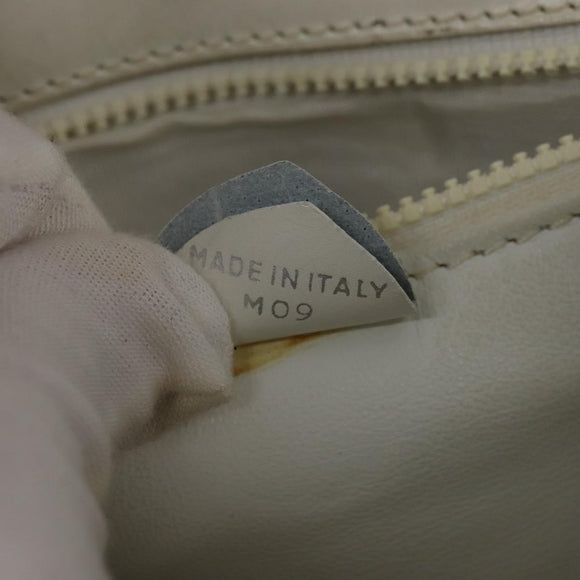 CELINE Hand Bag Leather 2way White Silver Auth yk19665