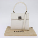 CELINE Hand Bag Leather 2way White Silver Auth yk19665-12