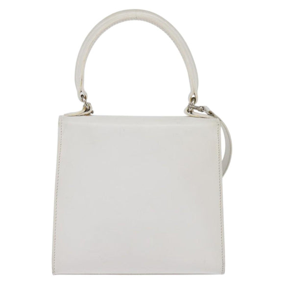CELINE Hand Bag Leather 2way White Silver Auth yk19665