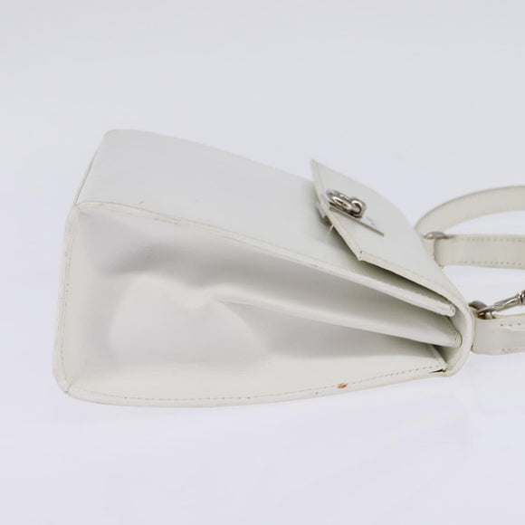 CELINE Hand Bag Leather 2way White Silver Auth yk19665