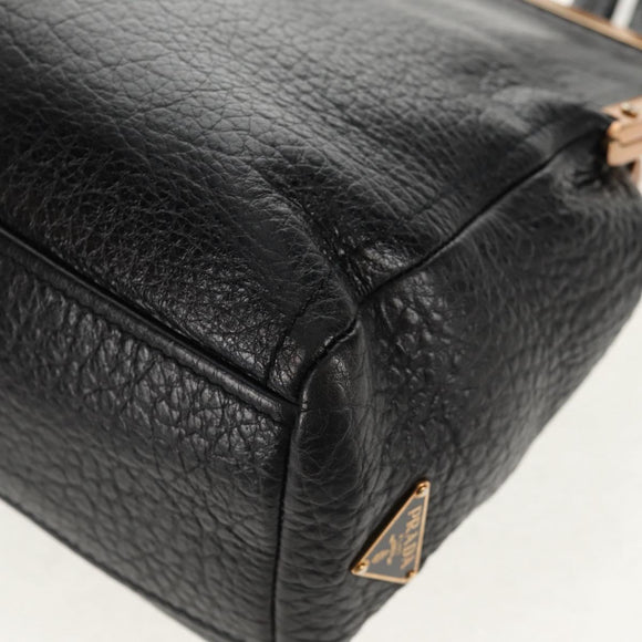 PRADA Gamaguchi Hand Bag Leather Black Gold Auth yk19666V