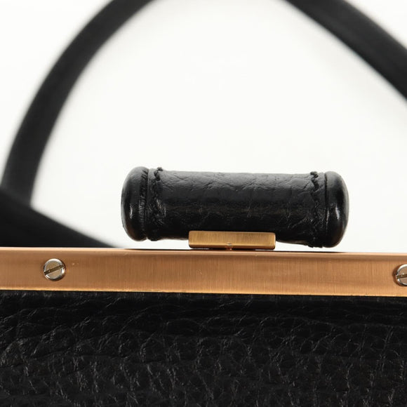 PRADA Gamaguchi Hand Bag Leather Black Gold Auth yk19666V