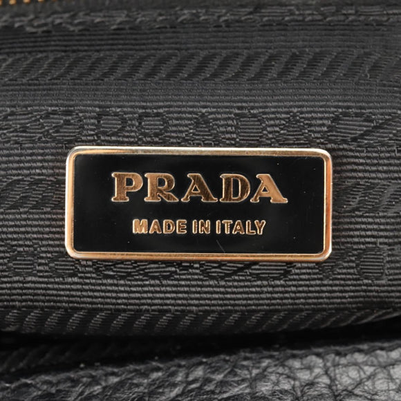 PRADA Gamaguchi Hand Bag Leather Black Gold Auth yk19666V