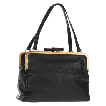 PRADA Gamaguchi Hand Bag Leather Black Gold Auth yk19666V