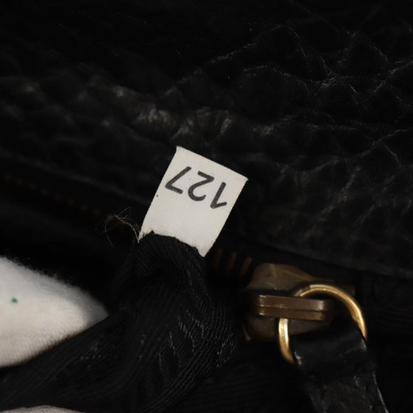 PRADA Gamaguchi Hand Bag Leather Black Gold Auth yk19666V
