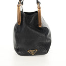 PRADA Gamaguchi Hand Bag Leather Black Gold Auth yk19666V-4