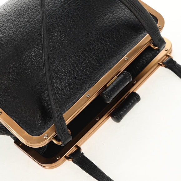 PRADA Gamaguchi Hand Bag Leather Black Gold Auth yk19666V