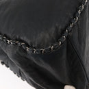 CHANEL Hobo Shoulder Bag Lamb Skin Black Silver CC Auth yk19676-15