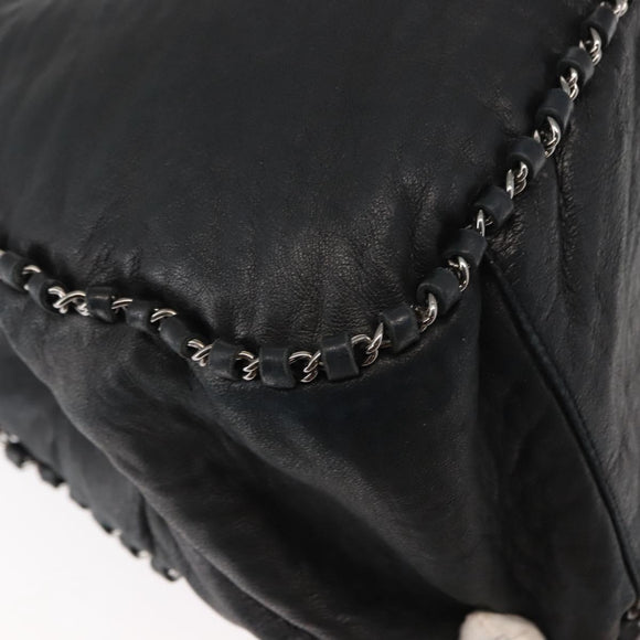 CHANEL Hobo Shoulder Bag Lamb Skin Black Silver CC Auth yk19676