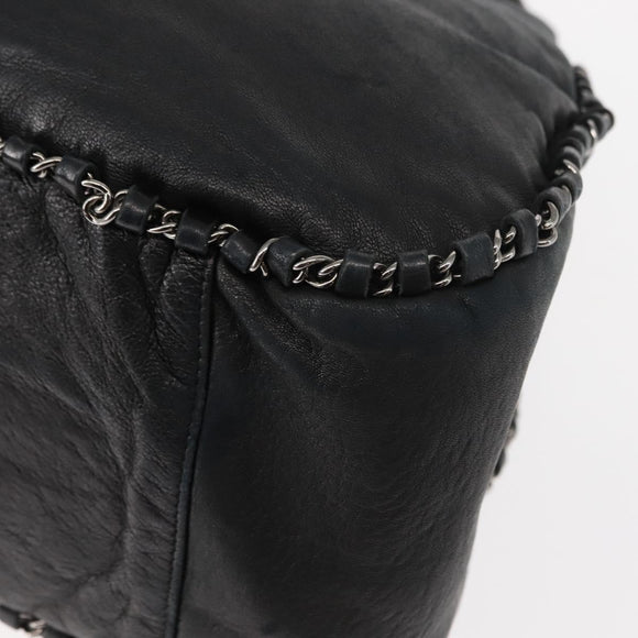 CHANEL Hobo Shoulder Bag Lamb Skin Black Silver CC Auth yk19676