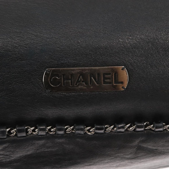 CHANEL Hobo Shoulder Bag Lamb Skin Black Silver CC Auth yk19676