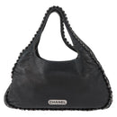 CHANEL Hobo Shoulder Bag Lamb Skin Black Silver CC Auth yk19676-13