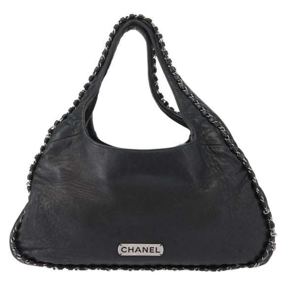 CHANEL Hobo Shoulder Bag Lamb Skin Black Silver CC Auth yk19676