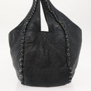 CHANEL Hobo Shoulder Bag Lamb Skin Black Silver CC Auth yk19676-3