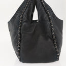 CHANEL Hobo Shoulder Bag Lamb Skin Black Silver CC Auth yk19676-4