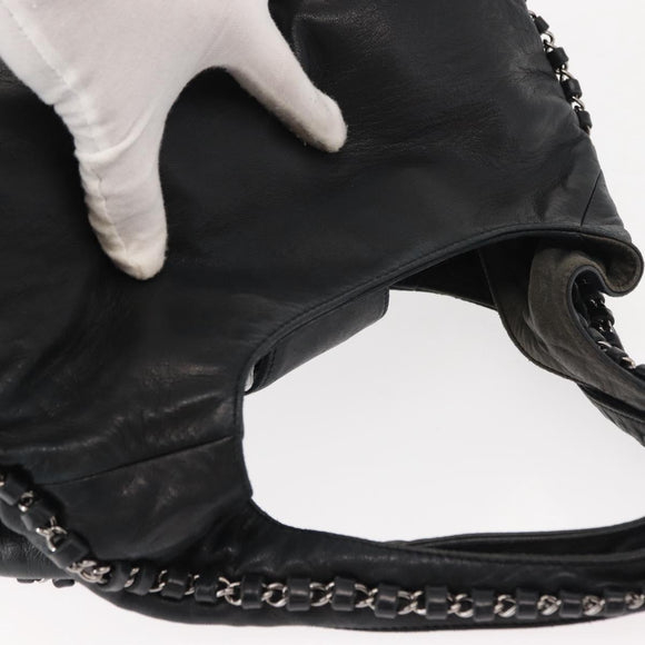 CHANEL Hobo Shoulder Bag Lamb Skin Black Silver CC Auth yk19676