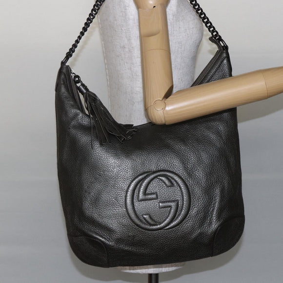 GUCCI Soho Chain Shoulder Bag Leather Silver tone 326706 Auth yk19690