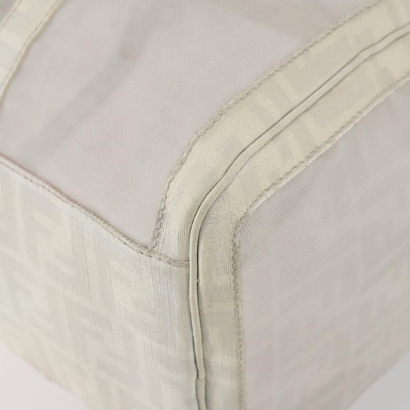 FENDI Zucca Mesh Boston Bag PVC White Silver Auth yk19697