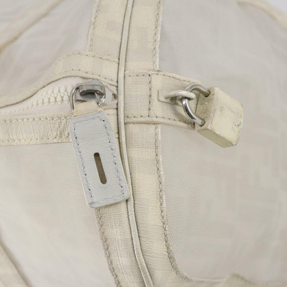 FENDI Zucca Mesh Boston Bag PVC White Silver Auth yk19697