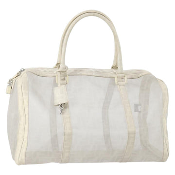 FENDI Zucca Mesh Boston Bag PVC White Silver Auth yk19697