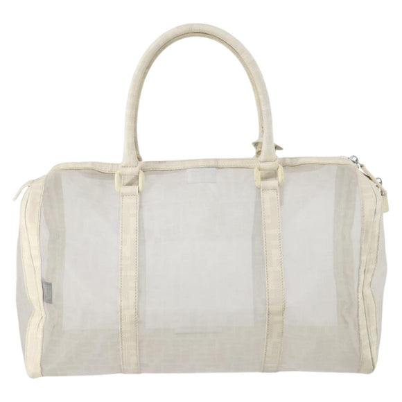 FENDI Zucca Mesh Boston Bag PVC White Silver Auth yk19697