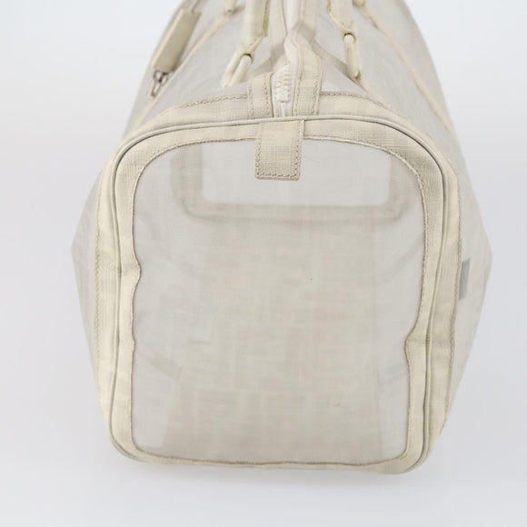 FENDI Zucca Mesh Boston Bag PVC White Silver Auth yk19697