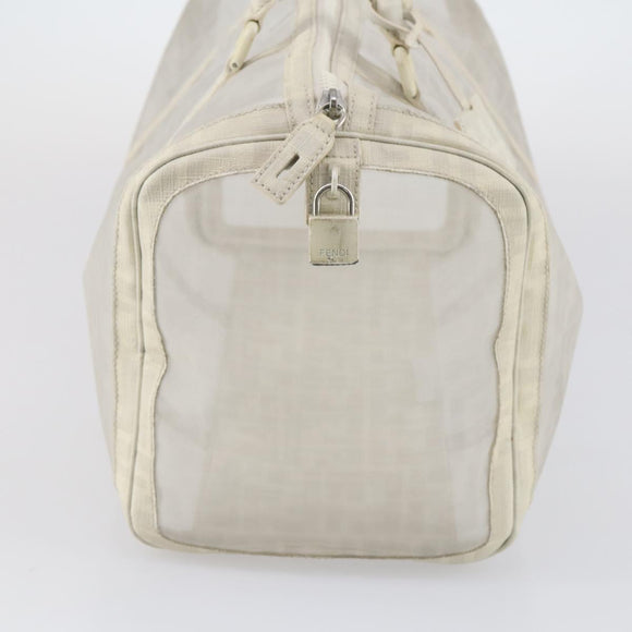 FENDI Zucca Mesh Boston Bag PVC White Silver Auth yk19697