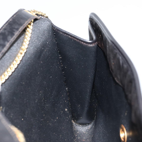 Christian Dior Chain Shoulder Bag Nylon Black Gold Auth yk19698