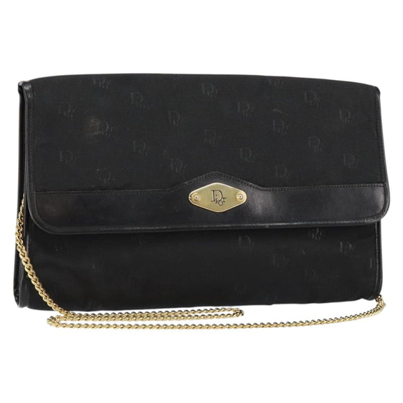 Christian Dior Chain Shoulder Bag Nylon Black Gold Auth yk19698