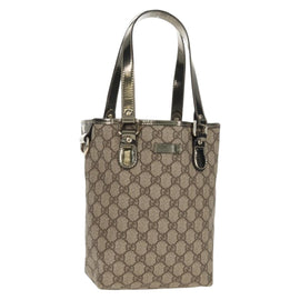 GUCCI GG Supreme Tote Bag PVC Leather Beige Silver 189897 Auth yk19708V