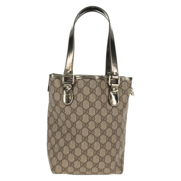 GUCCI GG Supreme Tote Bag PVC Leather Beige Silver 189897 Auth yk19708V