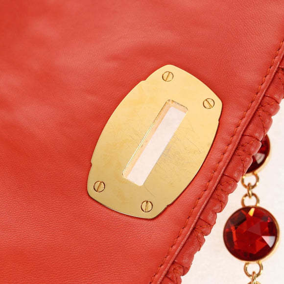 Miu Miu Matelasse Bijoux Shoulder Bag Leather Orange Gold Auth yk19711V