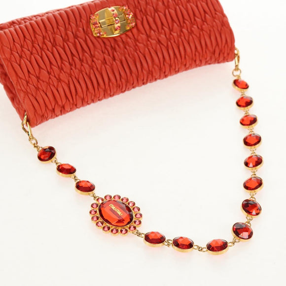Miu Miu Matelasse Bijoux Shoulder Bag Leather Orange Gold Auth yk19711V