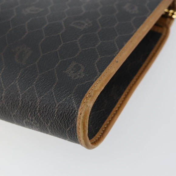 Christian Dior Honeycomb Canvas Chain Shoulder Bag PVC Black Gold Auth yk19714