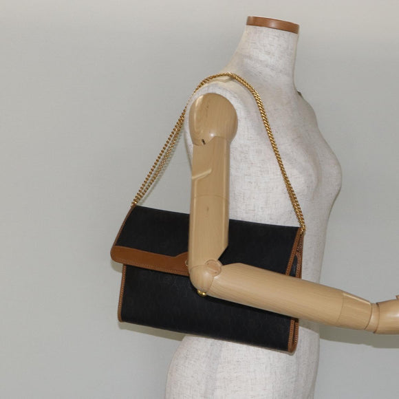 Christian Dior Honeycomb Canvas Chain Shoulder Bag PVC Black Gold Auth yk19714